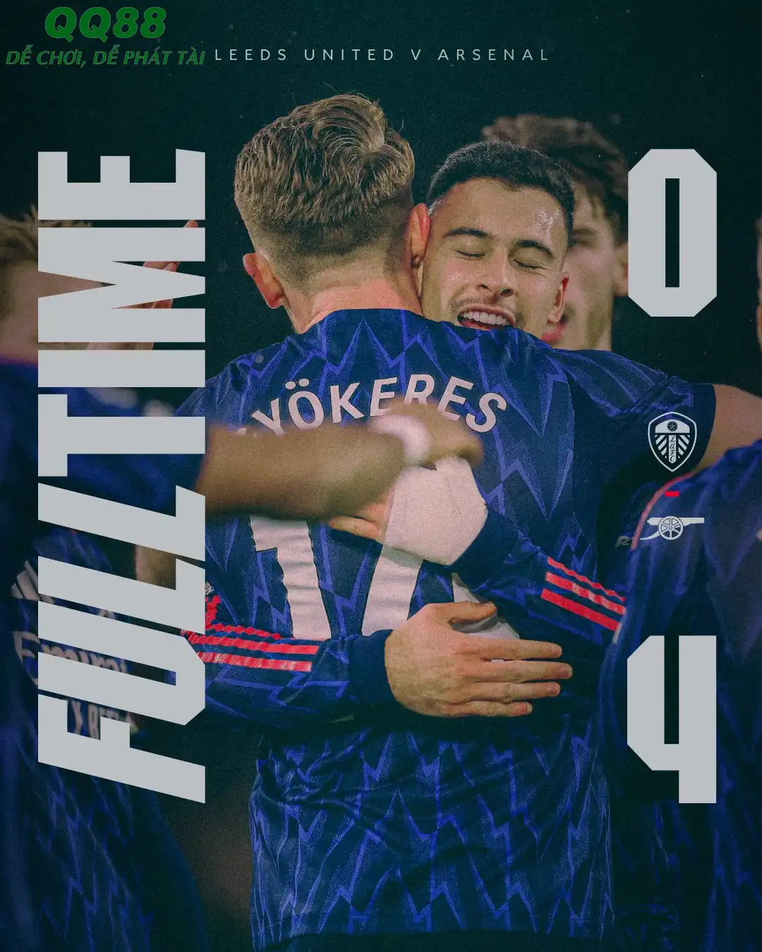 Cầu thủ Arsenal ăn mừng bàn thắng vào lưới Leeds United